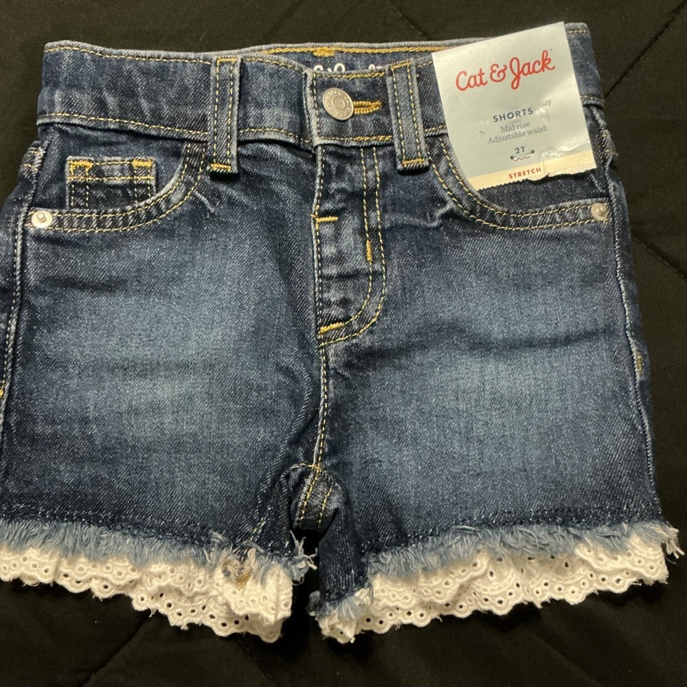 Cat & Jack Dark Blue Denim Shorts with White Lace Hem